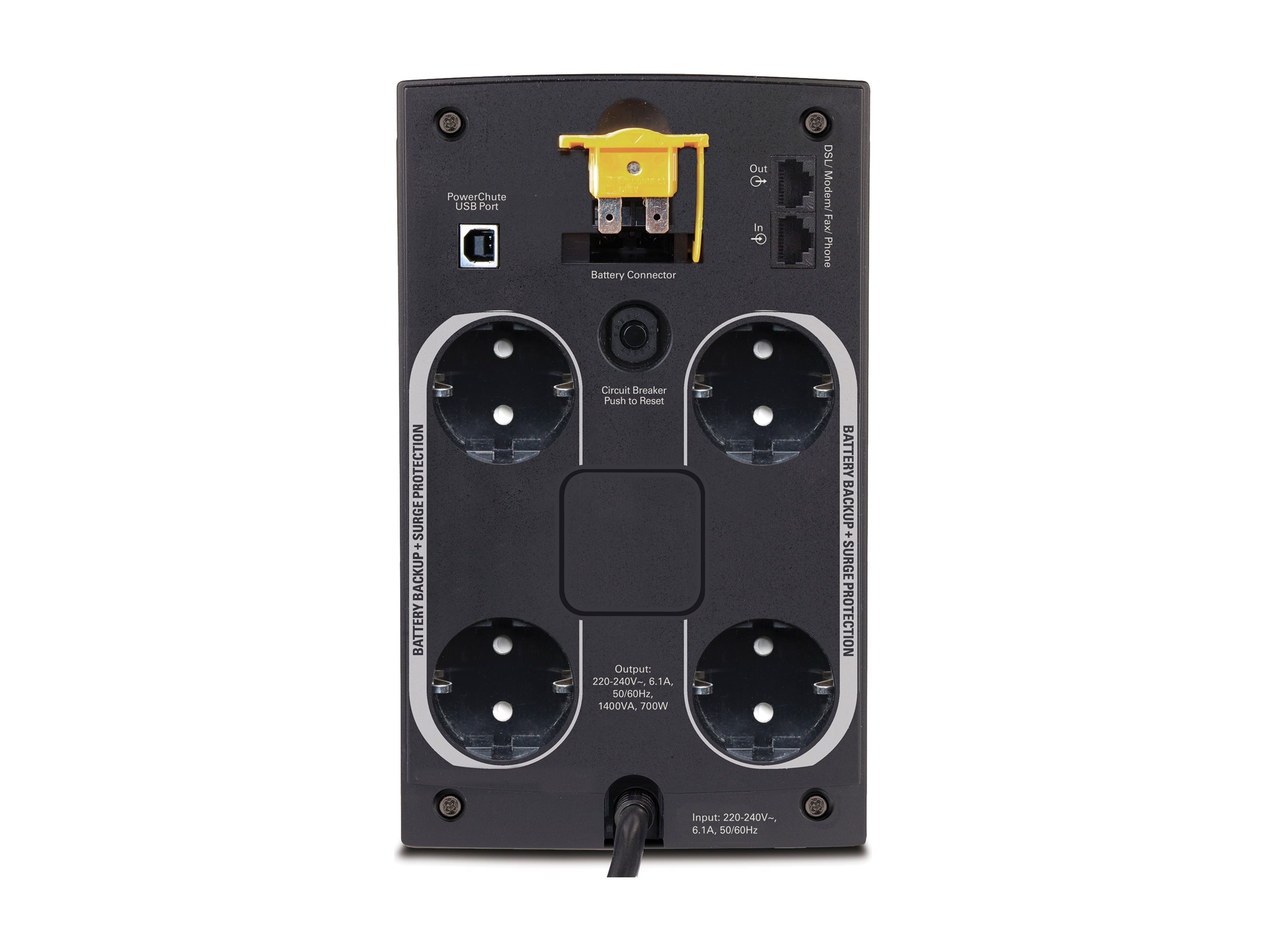 APC Back-UPS 1400VA - USV - Wechselstrom 230 V - 700 Watt - 1400 VA - USB - Ausgangsanschlüsse: 4 - Schwarz