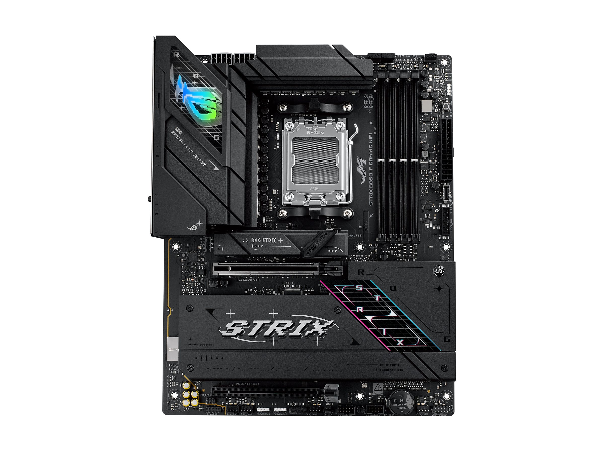 ASUS ROG STRIX B850-F GAMING WIFI - Motherboard - ATX - Socket AM5 - AMD B850 Chipsatz - USB-C 3.2 Gen 2x2, USB-C 3.2 Gen2, USB 3.2 Gen 2, USB 3.2 Gen 1 - 2.5 Gigabit LAN, Wi-Fi 7, Bluetooth - Onboard-Grafik (CPU erforderlich) - HD Audio (8-Kanal)