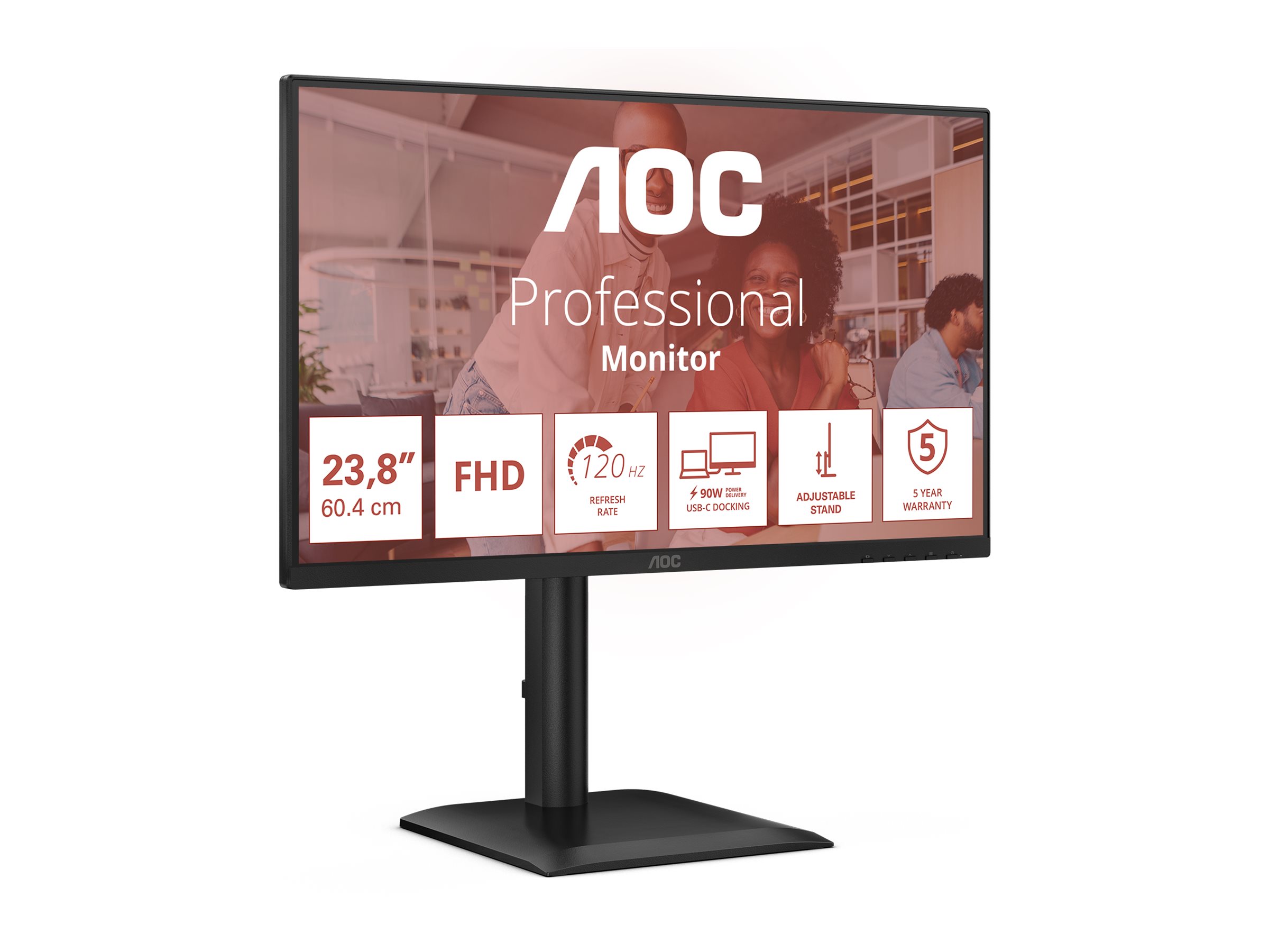 AOC 24E4CV - LED-Monitor - 61 cm (24") (23.8" sichtbar) - 1920 x 1080 Full HD (1080p) @ 120 Hz - IPS - 300 cd/m² - 1500:1 - 4 ms - HDMI, DisplayPort, USB-C - Lautsprecher - Schwarz