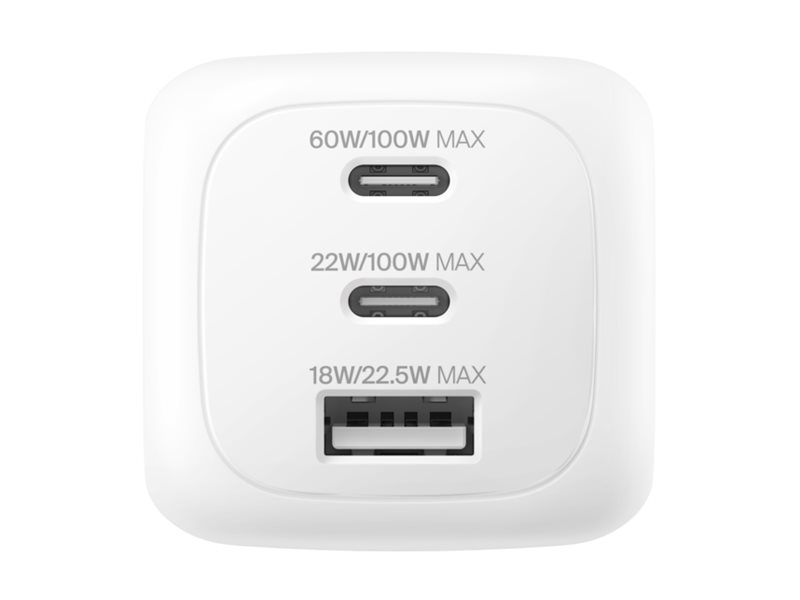 Belkin BoostCharge Pro - Netzteil - GaN - 100 Watt - PD 3.1/PPS - 3 Ausgabeanschlussstellen (2 x