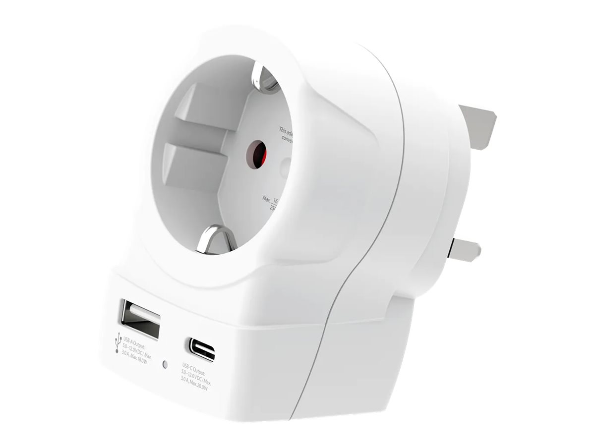 SKROSS Länderstecker Europe to UK USB AC20PD weiß