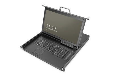 DIGITUS Modulare HD LCD KVM Konsole mit 17" TFT, 16-Port Cat5 KVM Anschluss, Touchpad, US Tastaturl