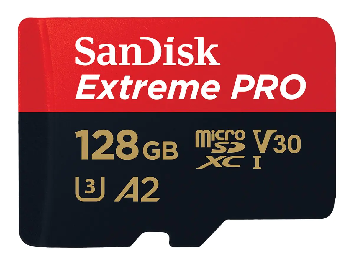SanDisk Extreme Pro - Flash-Speicherkarte (microSDXC-an-SD-Adapter inbegriffen) - 128 GB - A2 / Video Class V30 / UHS-I U3 / Class10 - microSDXC UHS-I