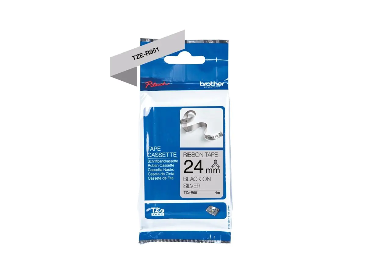 Brother TZe-R951 - Seidig - Schwarz auf Silber - Rolle (2,4 cm x 4 m) TZER951