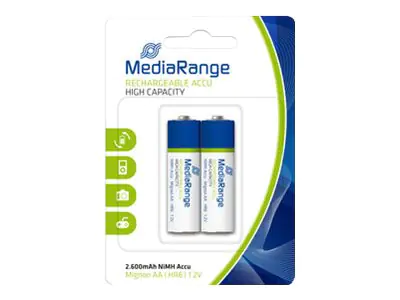 MediaRange MRBAT123 - Batterie AA-Typ - NiMH - (wiederaufladbar) - 2600 mAh (Packung mit 2)