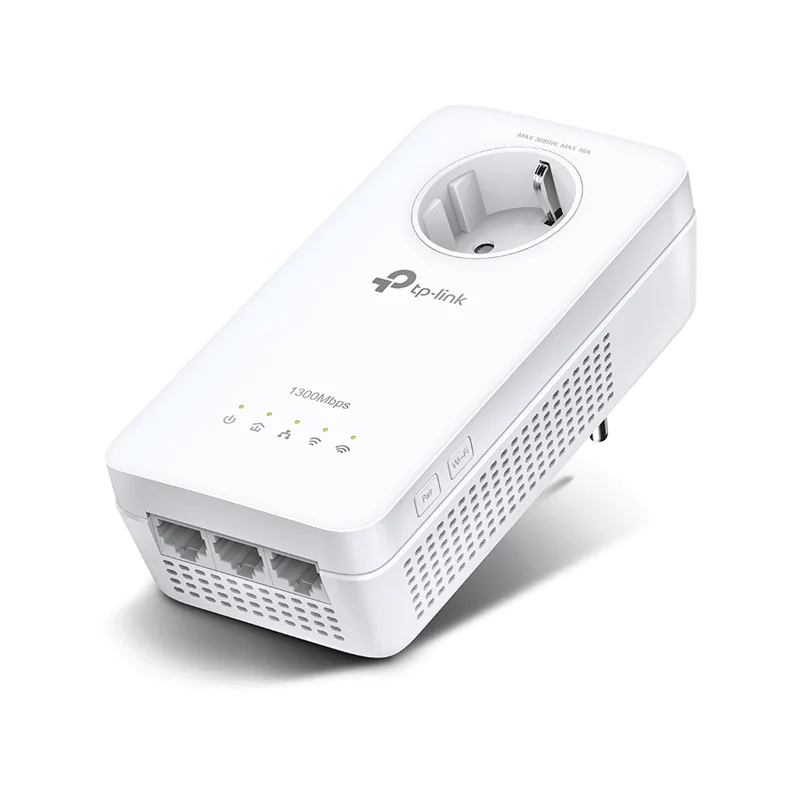 TP-LINK AV1300 Gigabit Passthrough Powerline ac WLAN Extender, 300 Mbit/s, IEEE 802.11n, IEEE 802.11a, IEEE 802.11ac, IEEE 802.11b, IEEE 802.11g, Type E/F, Gigabit Ethernet, 10,100,1000 Mbit/s, Wi-Fi 5 (802.11ac) TL-WPA8631P