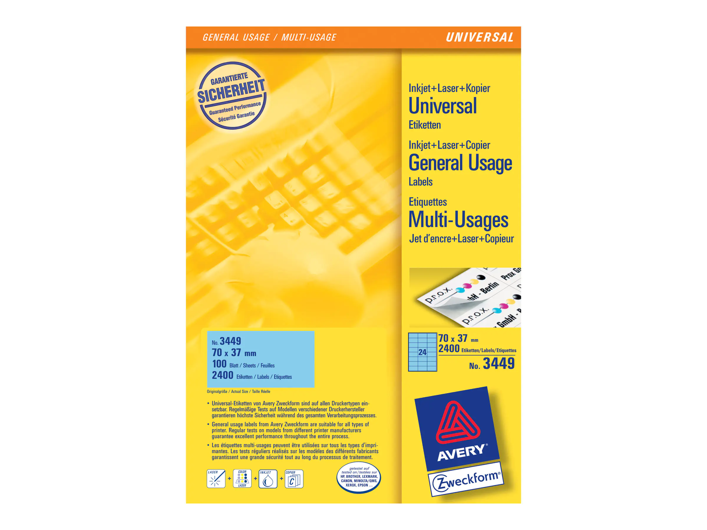 Avery Zweckform Avery - Blau - 70 x 37 mm 2400 Etikett(en) (100 3449