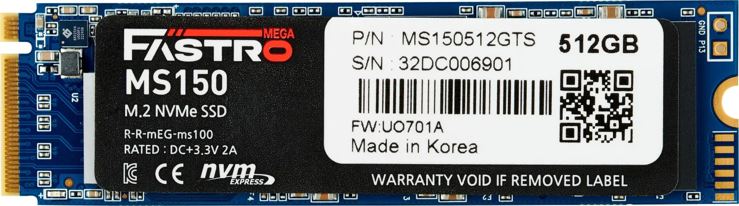 MEGA 512 GB SSD MEGA FASTRO MS150 M.2 NVMe Gen3 x4 2400/1200 - Solid State Disk - NVMe