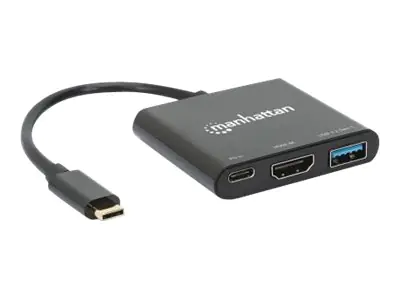 Manhattan USB-C Dock/Hub, Ports (x3): HDMI, USB-A and USB-C, With Power Delivery (100W) 130622