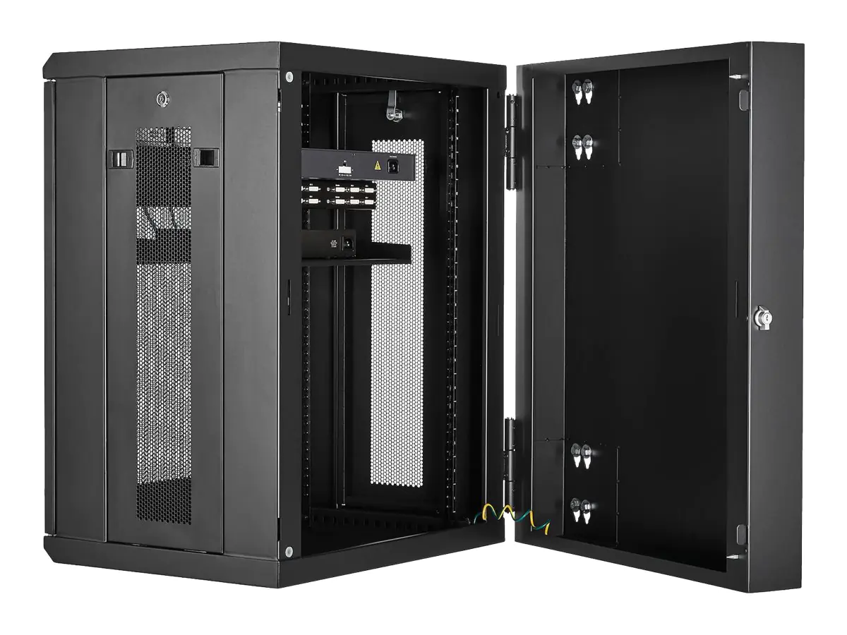 StarTech 15HE Wandmontage Server Rack - bis zu 51cm tief - Gehäuse mit Scharnier - Netzwerkschrank - Server Schrank - Schrank Netzwerkschrank - 4 Pfosten - geeignet für Wandmontage - Schwarz - 15U (16")