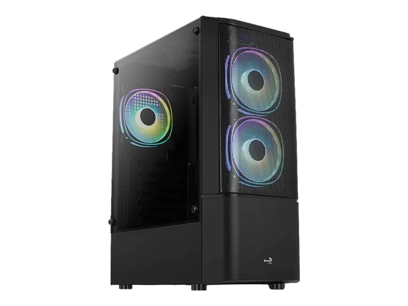 AeroCool Quantum Mesh - Mid tower - ATX - Seitenteil mit Fenster (gehärtetes Glas) - keine Spannungsversorgung (ATX) - Schwarz - USB/Audio