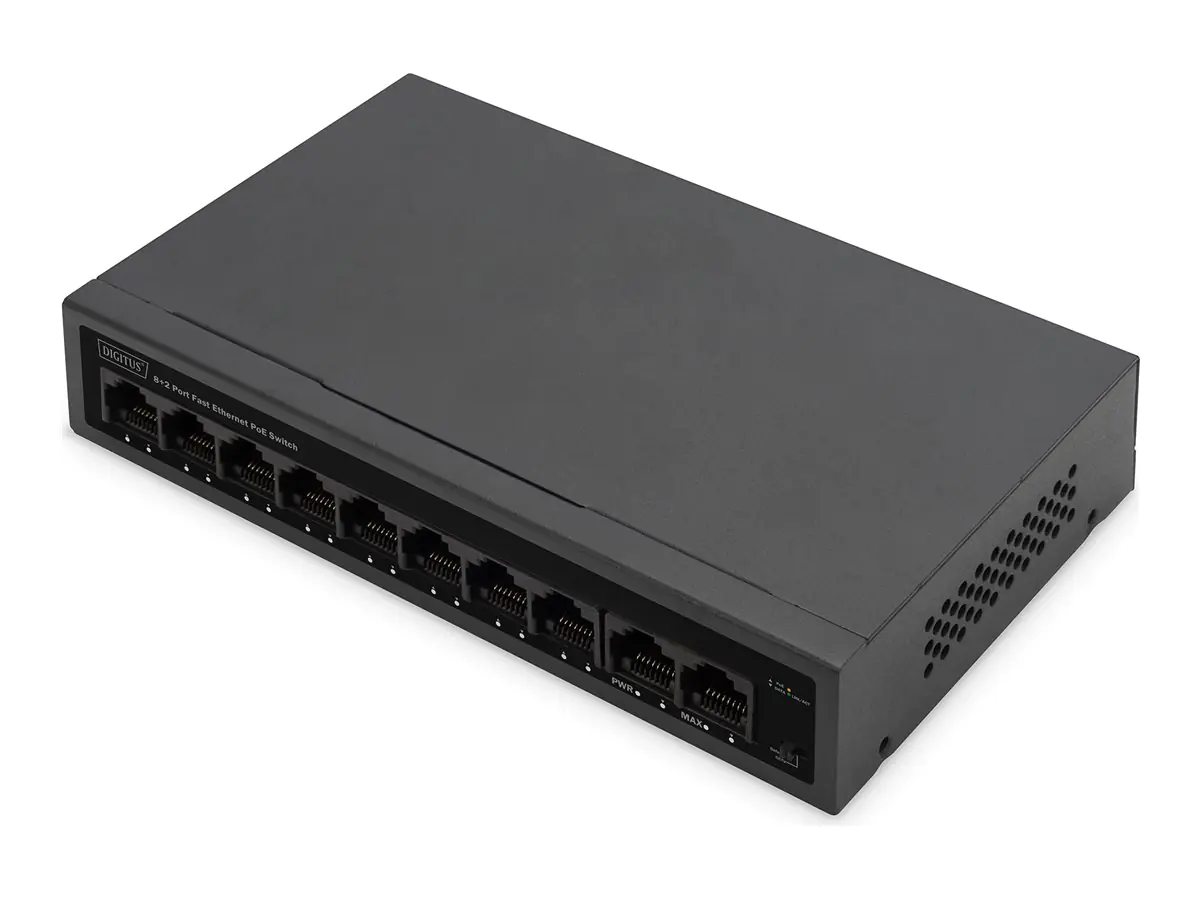 Digitus - Switch - IEEE 802.3af, IEEE 802.3at - unmanaged - 8 x 10/100 (PoE+) + 2 x 10/100 - Desktop - PoE+ (60 W)