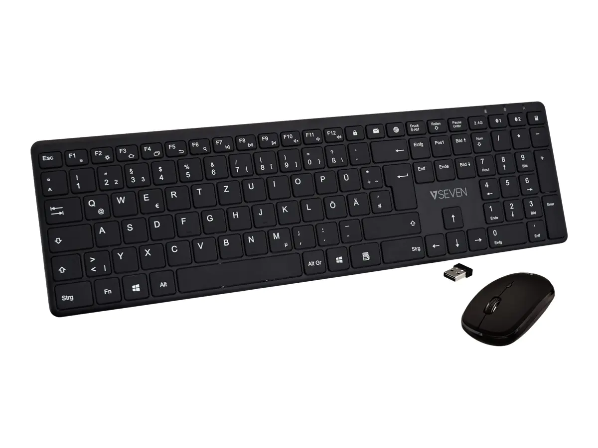 V7 - Tastatur-und-Maus-Set - Slim - Bluetooth, 2.4 GHz - QWERTZ - Deutsch - Schwarz
