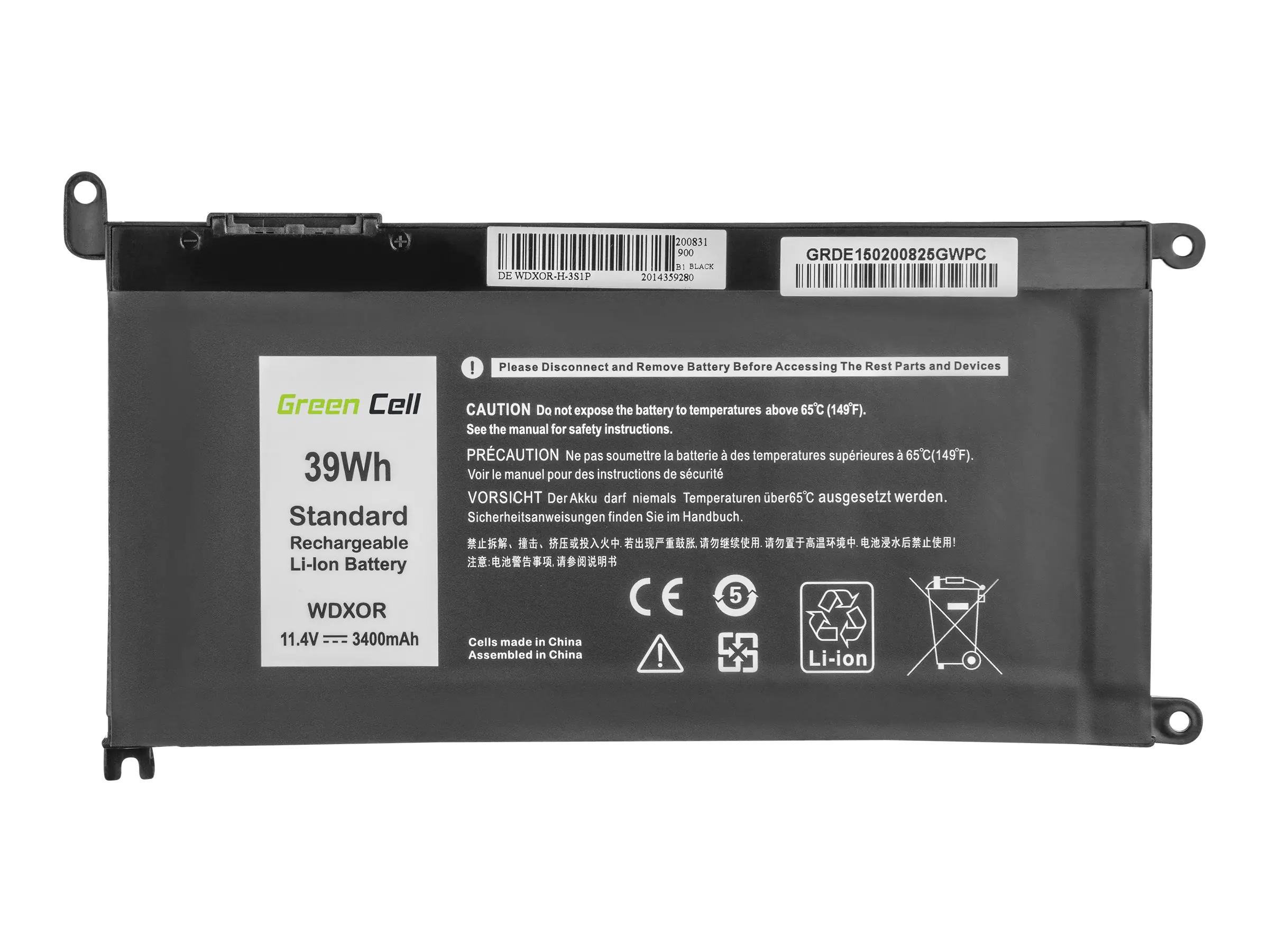 Green Cell Laptop-Batterie (Standard) (gleichwertig mit: Dell WDX0R) DE150