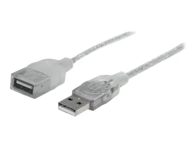 Manhattan USB-A to USB-A Extension Cable, 1.8m, Male to Female, 480 Mbps (USB 2.0), Hi-Speed USB, Translucent Silver, Lifetime Warranty, Polybag - USB-Verlängerungskabel - USB (M) zu USB (W) - USB 2.0 - 1.8 m - geformt - Tanslucent Silver