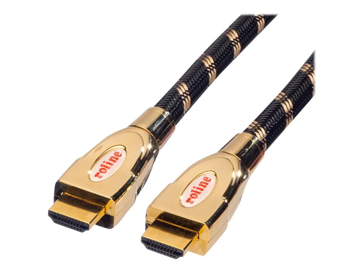 Roline Gold - HDMI mit Ethernetkabel - HDMI männlich bis HDMI männlich - 1.5 m - Doppelisolierung - Schwarz, Gold - 4K Unterstützung