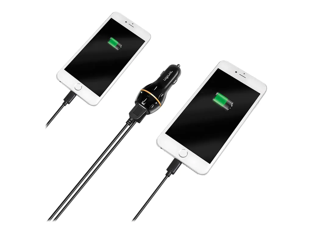 LogiLink - Auto-Netzteil - 19.5 Watt - QC 2.0, QC 3.0 - 2 Ausgabeanschlussstellen (2 x USB) - auf Kabel: Micro-USB