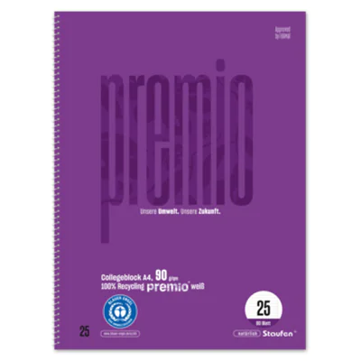 Staufen Collegeblock Premio DIN A4 liniert mit Rand 90g/m² violett 80 Bl.