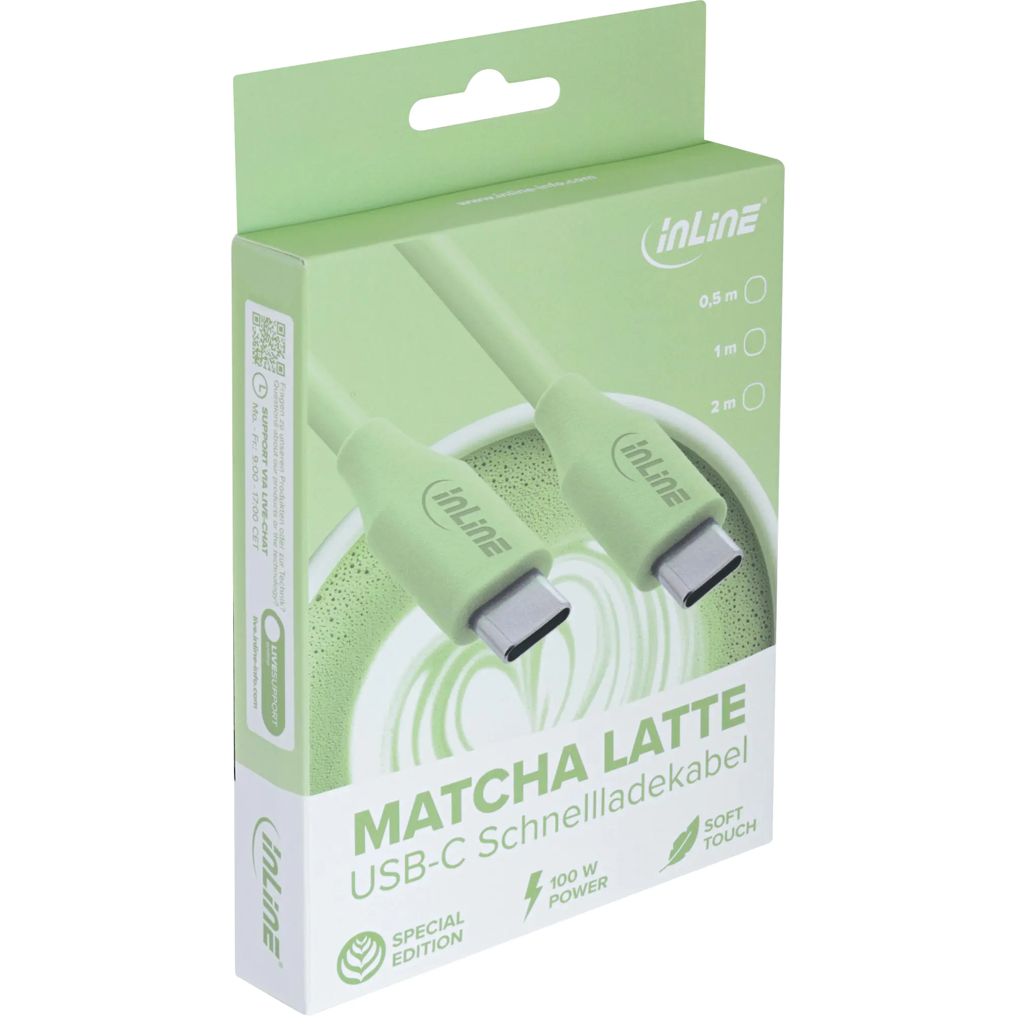 InLine USB 2.0 Kabel - USB-C Schnellladekabel 100W - Matcha Latte/grün 1m