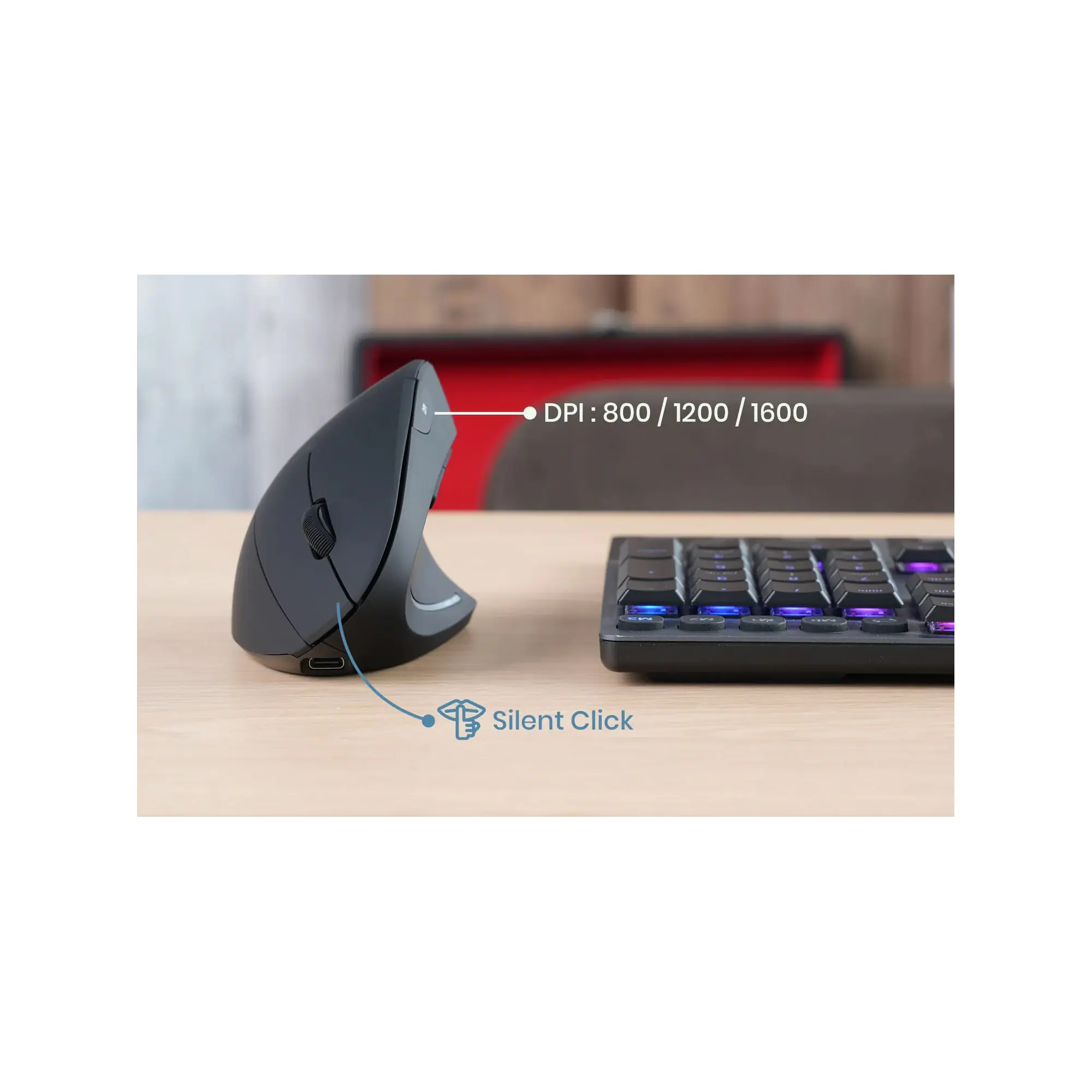 Perixx PERIMICE-713 R Vertikale Ergonomie-Maus kabellos wiederaufladbar