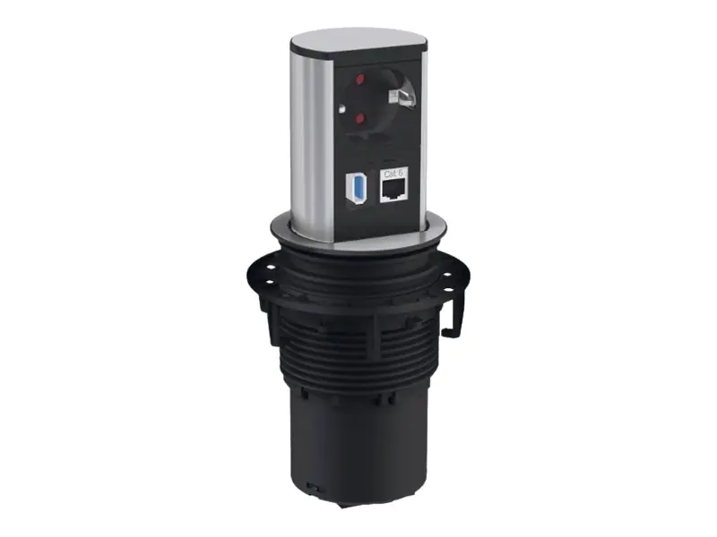 Bachmann ELEVATOR - Steckdosenauslass - Typ F, RJ 45, USB - 1 Steckdose, 1 USB-Anschluss, 1 Netzwerkdose - Schwarz, Mattes Chrom