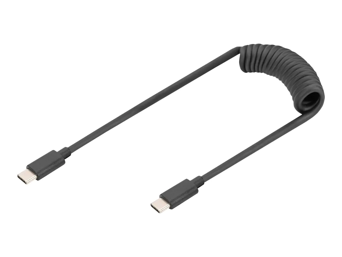 Digitus - USB-Kabel - 24 pin USB-C (M) zu 24 pin USB-C (M) - USB 2.0 - 20 V - 3 A - 1 m - USB Power Delivery (60W), Spirale - Schwarz