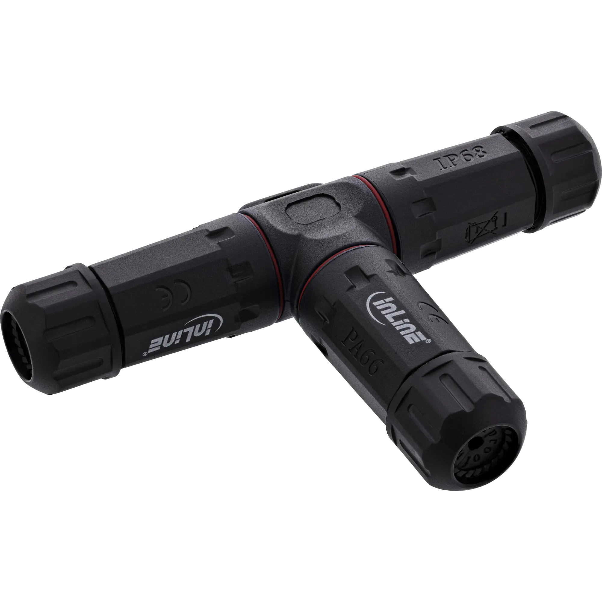 InLine Netzkabelkupplung - IP68 - 3-polig - 3 -Wege - M20 - schwarz
