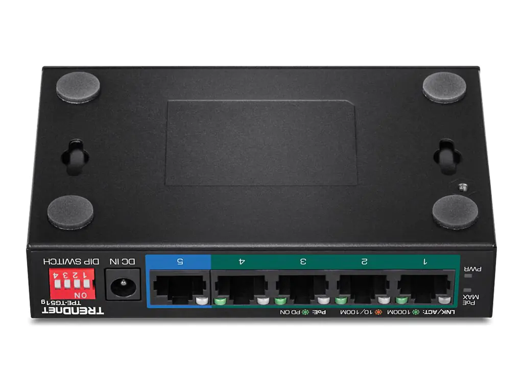 TRENDnet TPE-TG51g - Switch - unmanaged - 4 x 10/100/1000 (PoE+) + 1 x 10/100/1000 - Desktop, wandmontierbar - PoE+ (60 W) - TAA-konform
