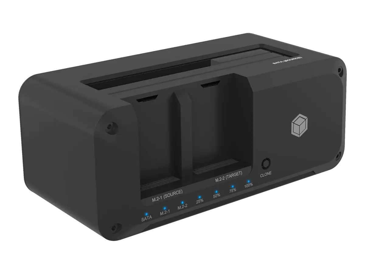 ICY BOX IB-2924MSCL-C31 - HDD / SSD Dockingstation - Klonfunktion Schächte: 3 - 2,5" / 3,5" gemeinsam genutzt, M.2 (6,4 cm/8,9 cm gemeinsam genutzt) - M.2 NVMe Card / SATA 6Gb/s - USB 3.2 (Gen 2) - Schwarz