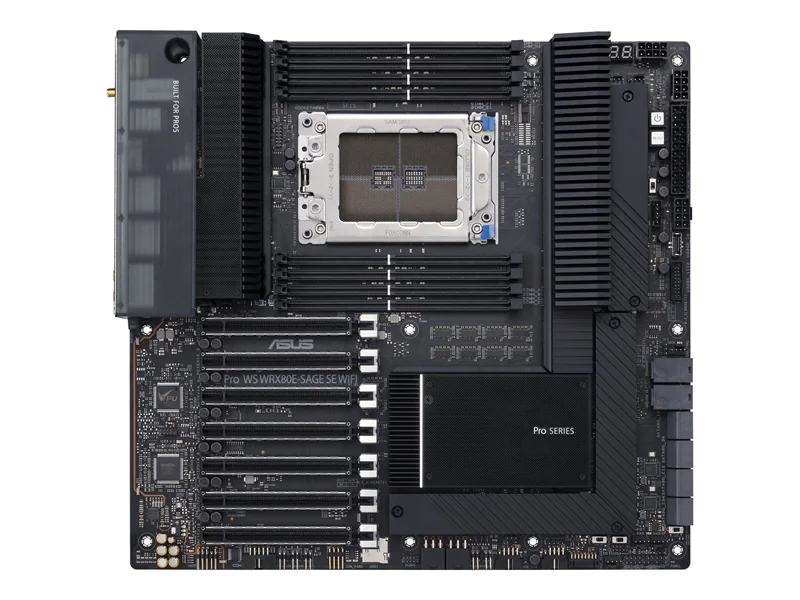 ASUS Pro WS WRX80E-SAGE SE WIFI - Motherboard - E-ATX - Socket sWRX8 - AMD WRX80 Chipsatz - USB-C Gen 2x2, USB-C Gen2, USB 3.2 Gen 2, USB 3.2 Gen 1 - 2 x 10 Gigabit LAN, Wi-Fi 6, Bluetooth - HD Audio (8-Kanal)