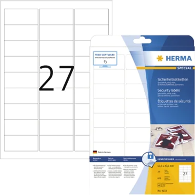 HERMA Etikett Sicherheit 4233 63,5x29,5mm weiß 675 St./Pack.