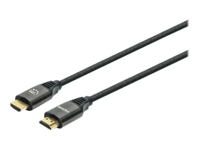 Manhattan HDMI Cable with Ethernet, 8K@60Hz (Ultra High Speed), 2m (Braided), Male to Male, Black, 4K@120Hz, Ultra HD 4k x 2k, Fully Shielded, Gold Plated Contacts, Lifetime Warranty, Polybag - Ultra High Speed - HDMI-Kabel mit Ethernet - HDMI männlich zu