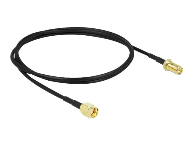 Delock - Antennenverlängerungskabel - RP-SMA Stecker zu RP-SMA weiblich - 1 m - Koax - Schwarz - Daumenschrauben