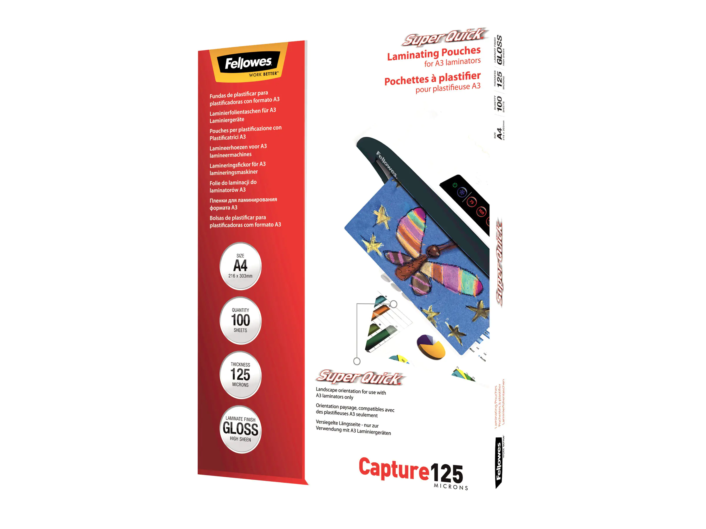 Fellowes Laminating Pouches SuperQuick Capture 125 micron - 125 Mikron - 100er-Pack - glänzend - durchsichtig - A4 (210 x 297 mm) 5440101