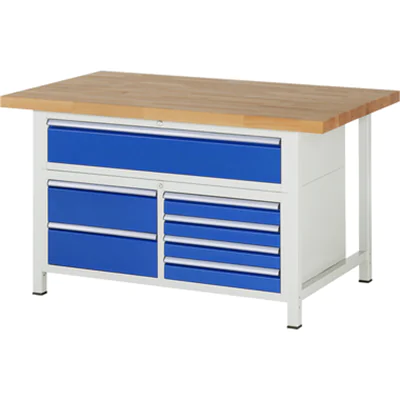 RAU Werkbank 8000 1.500 x 840-1.040 x 900 mm (B x H x T) enzianblau lichtgrau