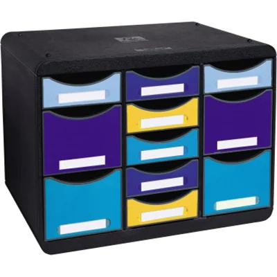 Exacompta Schubladenbox STORE-BOX Multi 11 Schubladen Polystyrol Gehäusefarbe: schwarz Farbe der Schublade: mehrfarbig