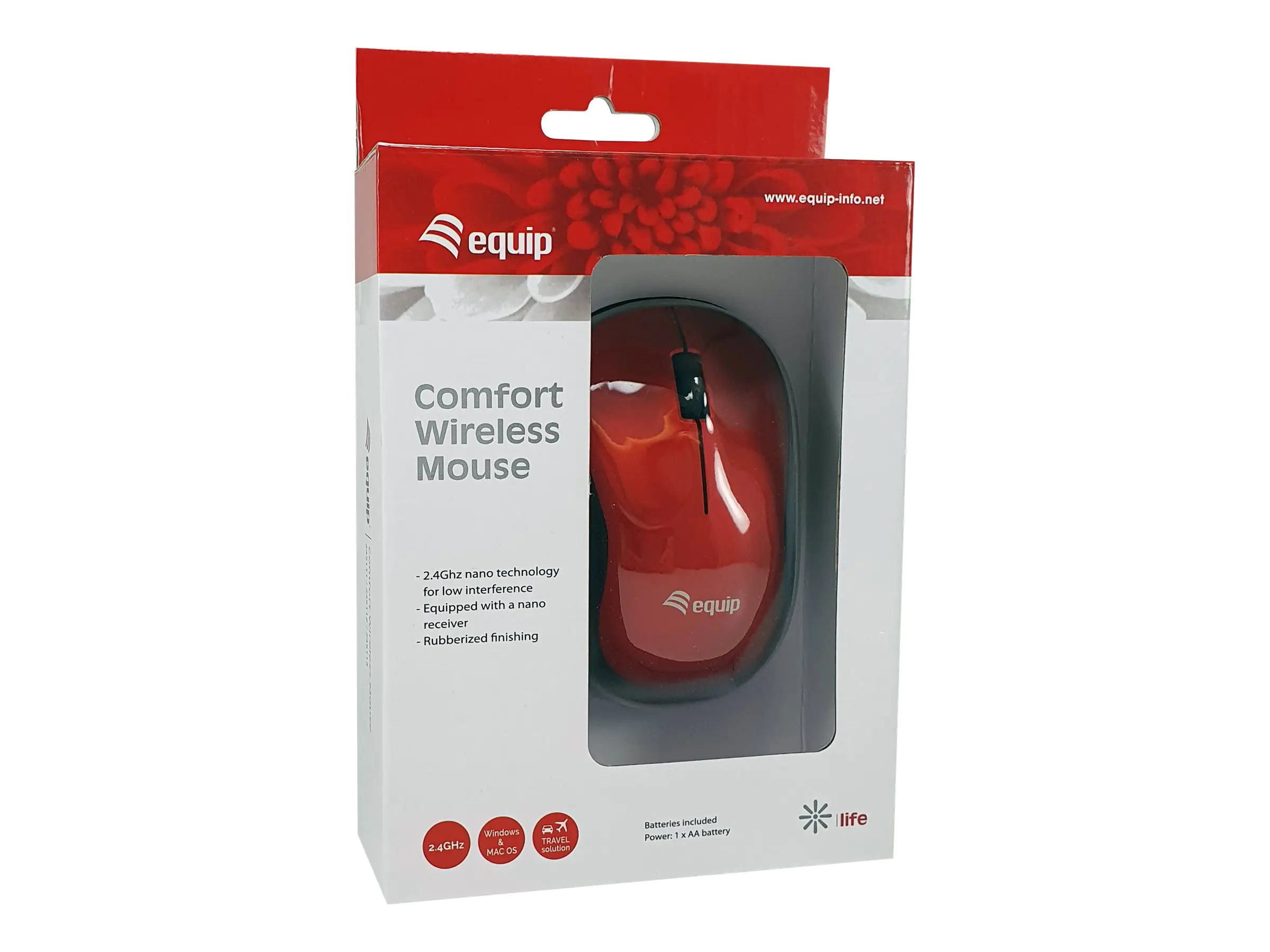 equip - Maus - Komfort - rechts- und linkshändig - optisch - kabellos - 2.4 GHz - kabelloser Empfänger (USB) - Rot