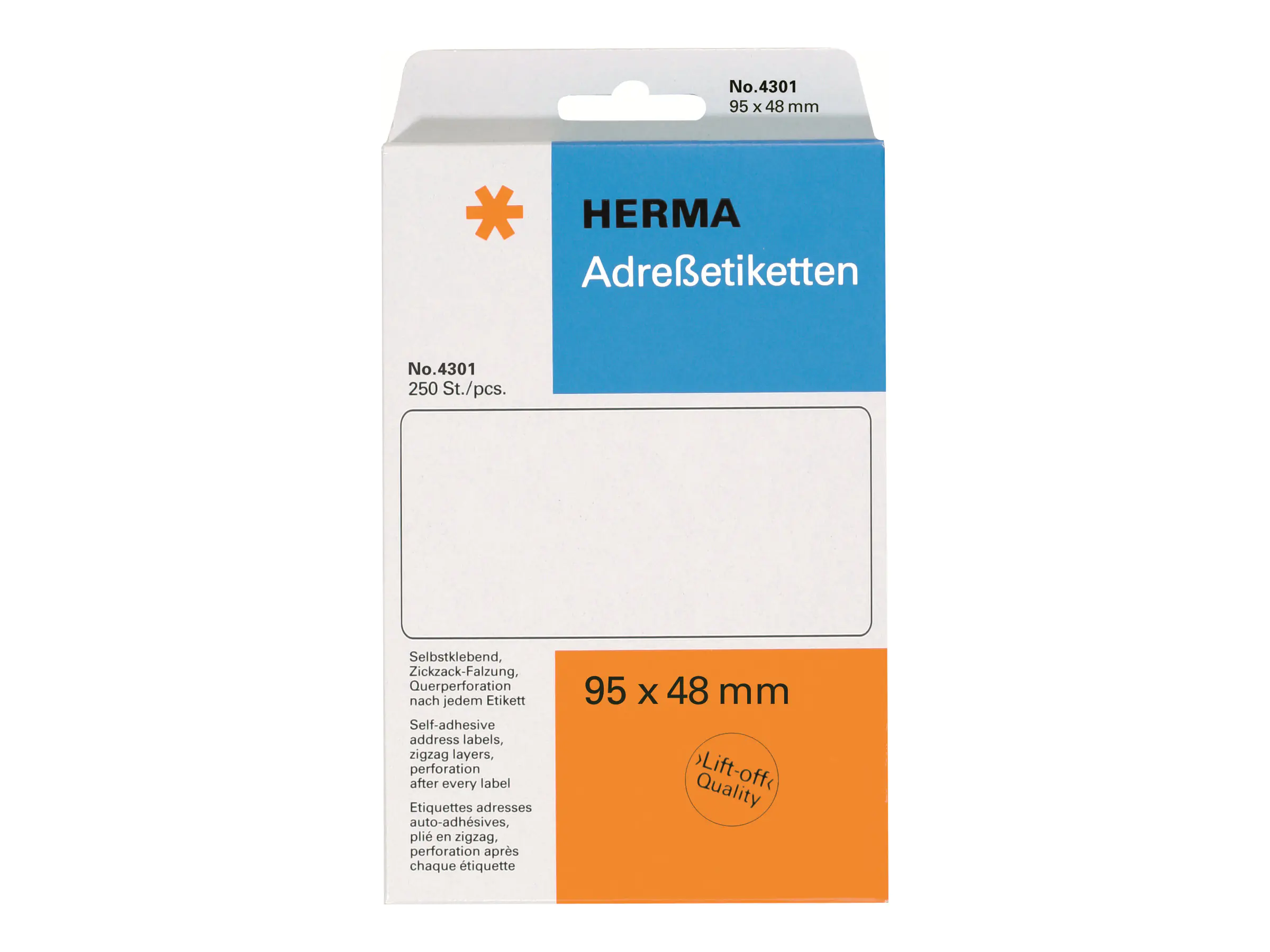 HERMA Weiß - 95 x 48 mm 250 Stck. leporellogefaltete 4301