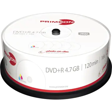 Primeon photo-on-disc - 25 x DVD+R - 4.7 GB (120 Min.) 16x (DVD) - mit Tintenstrahldrucker bedruckbare Oberfläche - Spindel