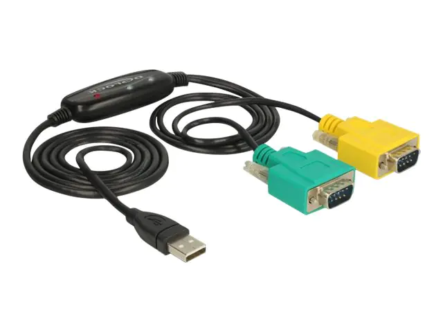 Delock Adapter USB 2.0 Type-A > 2 x Serial DB9 RS-232 - Kabel USB / seriell - USB (M) zu DB-9 (M) - 1.5 m - Daumenschrauben - Schwarz, Gelb, grün