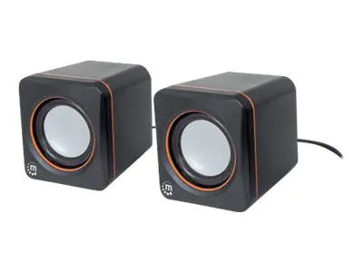 Manhattan 2600 Series Speaker System, Small Size, Big Sound, Two Speakers, Stereo, USB power, Output: 2x 3W, 3.5mm plug for sound, In-Line volume control, Cable 0.9m, Black, Three Year Warranty, Box - Lautsprecher - für PC - 3 Watt - Schwarz