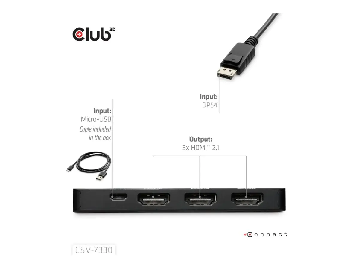 Club 3D - Videoadapter - DisplayPort männlich zu HDMI, Mikro-USB Typ B (nur Strom) weiblich - 14 cm - Support von 8K 60 Hz