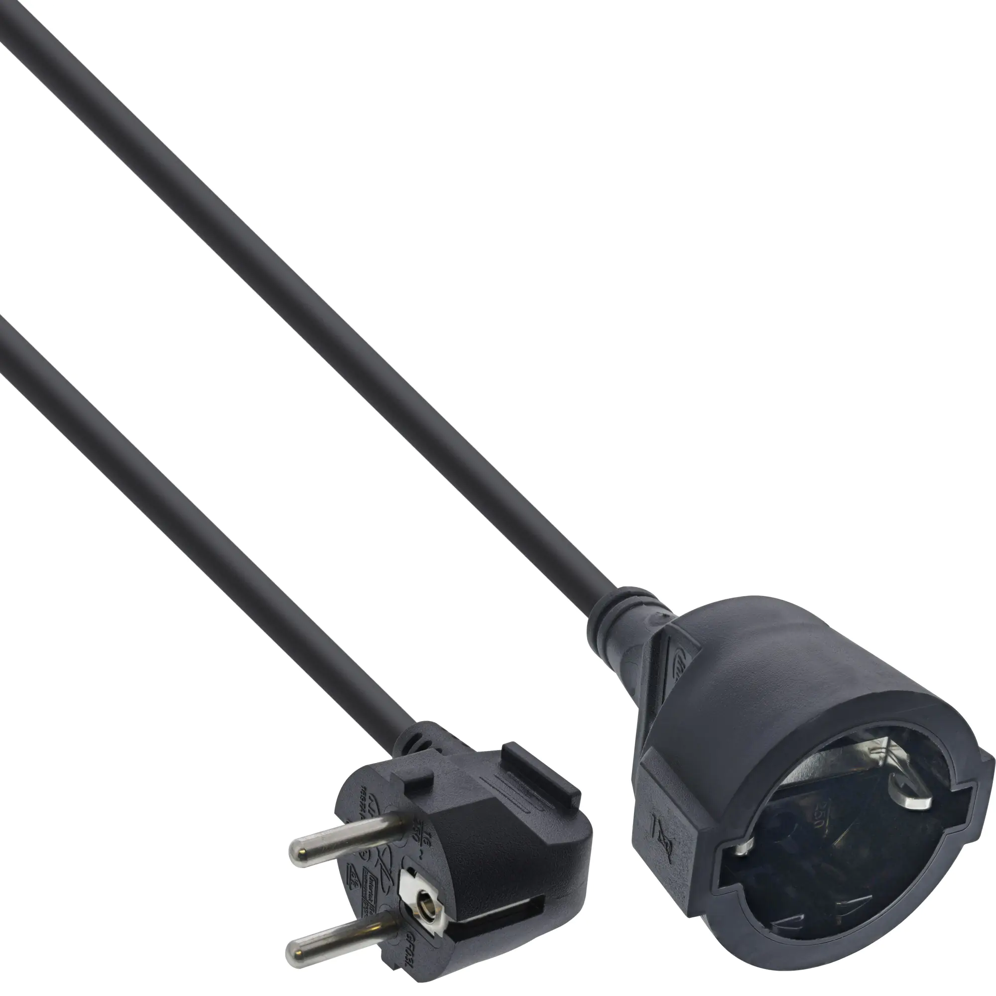 InLine Strom-Verlängerung Schutzkontakt Stecker gewinkelt / Buchse - schwarz - 1m 16400Y