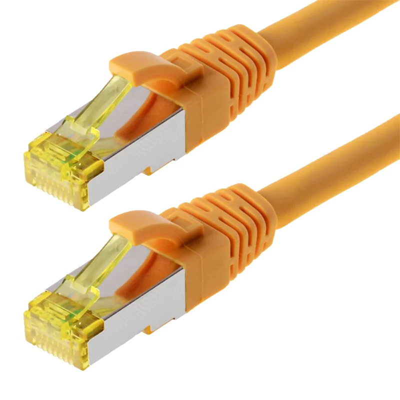Patchkabel DRAKA S/FTP (PIMF) CAT 6A, gelb 0,5m halogenfrei, Hirose TM31 Stecker, CAT 7 Rohkabel