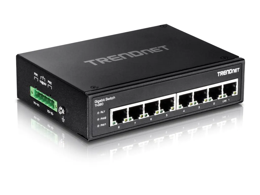 Trendnet TI-G80 - Switch - unmanaged - 8 x 100/1000/10000 - an DIN-Schiene montierbar, wandmontierbar - Gleichstrom - TAA-konform