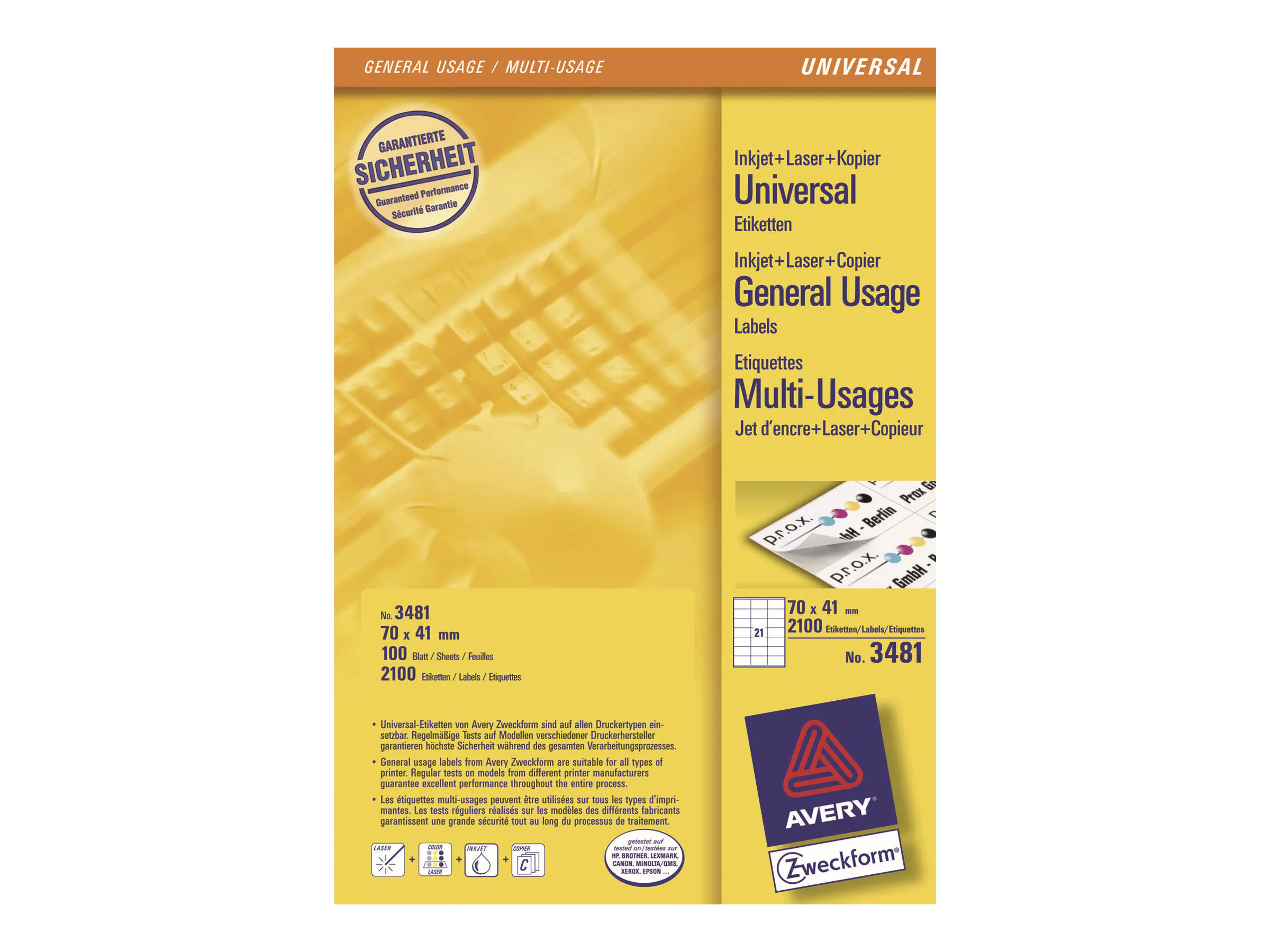Avery Zweckform Avery - Weiß - 70 x 41 mm 2100 Etikett(en) (100 3481