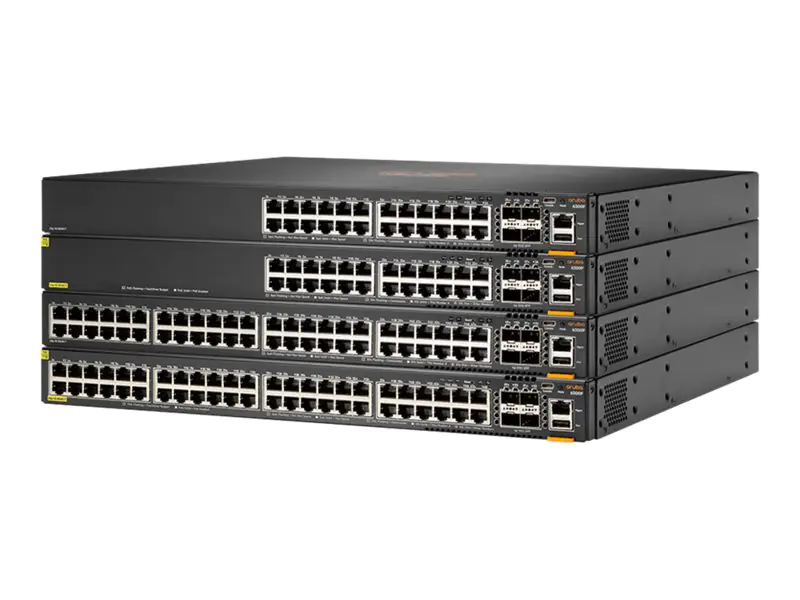 HPE Aruba 6300F - Switch - L3 - managed - 48 x 10/100/1000 (PoE+) + 4 x 50 Gigabit Ethernet SFP56 - Luftstrom von vorne nach hinten - an Rack montierbar - PoE+ - TAA-konform