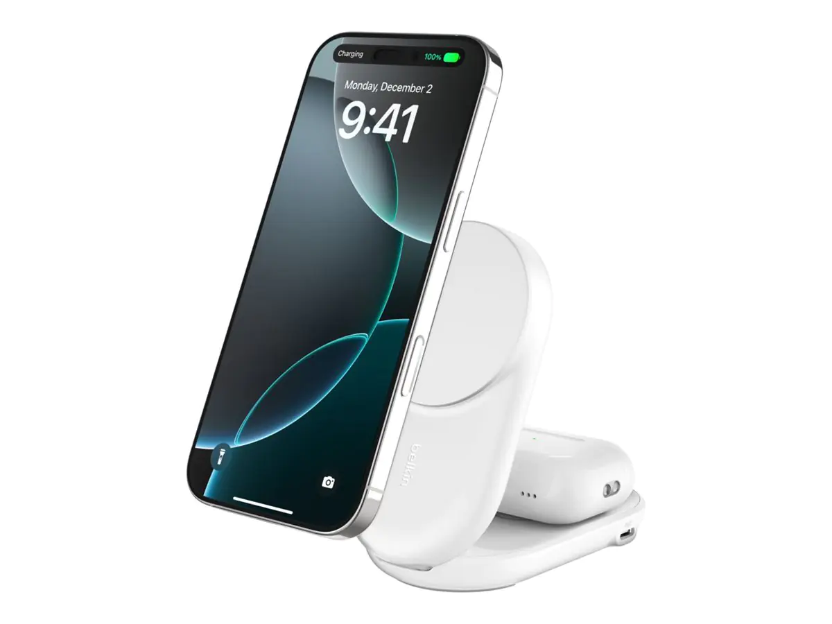 Belkin UltraCharge - Kabelloses Ladegerät - 2-in-1, Qi2, magnetisch, faltbar + AC-Netzteil - 2
