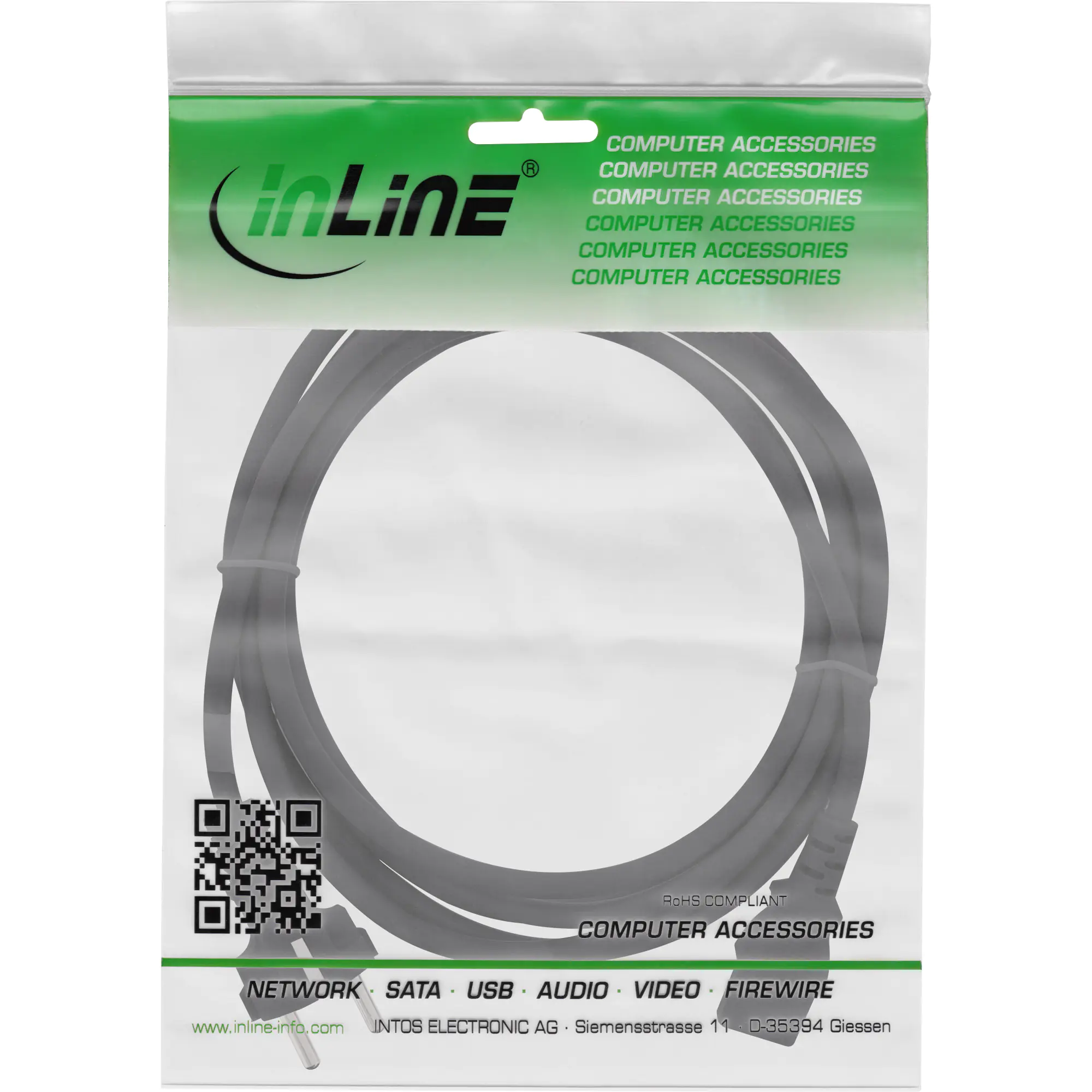 InLine Netzkabel - Schutzkontakt auf Kaltgerätestecker C13 - schwarz - 1 m 16651D