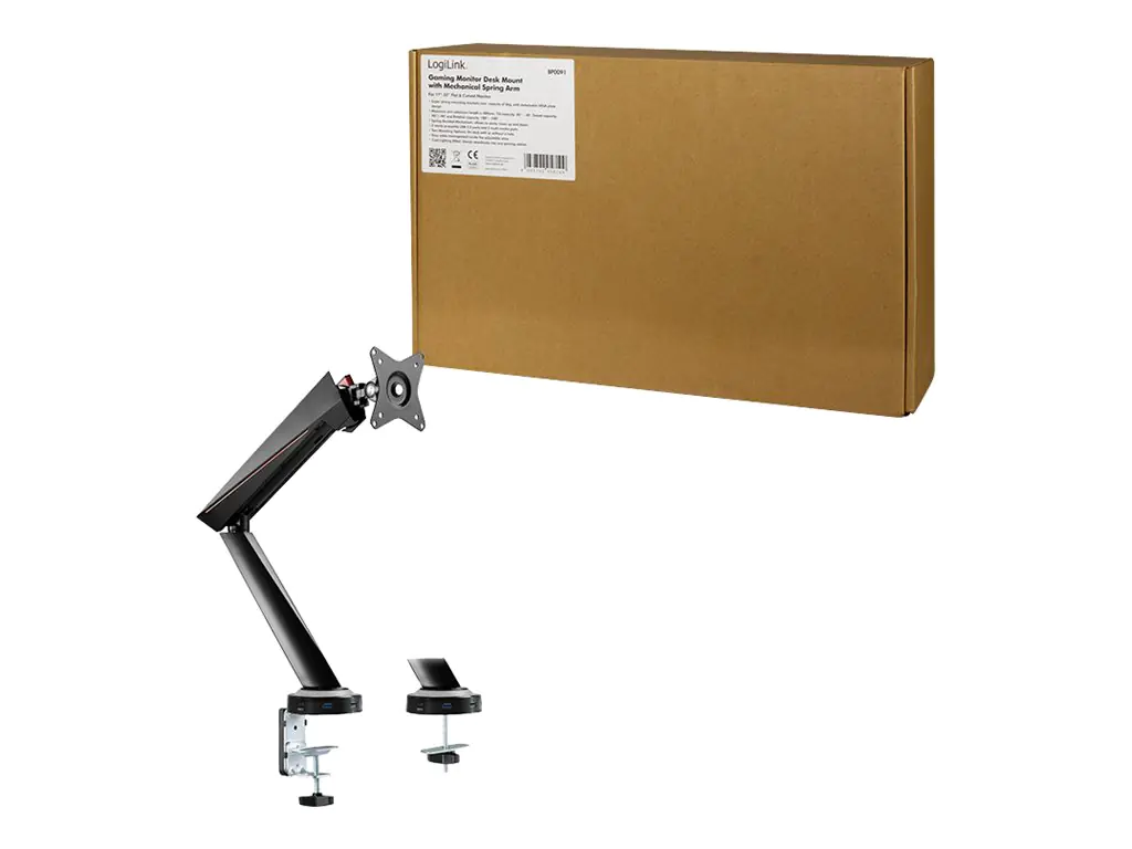 LogiLink - Befestigungskit - einstellbarer Arm - für Monitor - Kunststoff, Aluminium, Stahl - Bildschirmgröße: 43.2-81.3 cm (17"-32") - Tischmontage